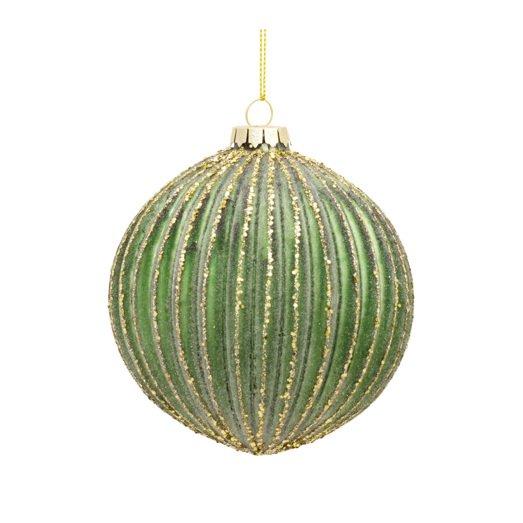 6ct. Green & Gold Stripes Glass Ornament Set